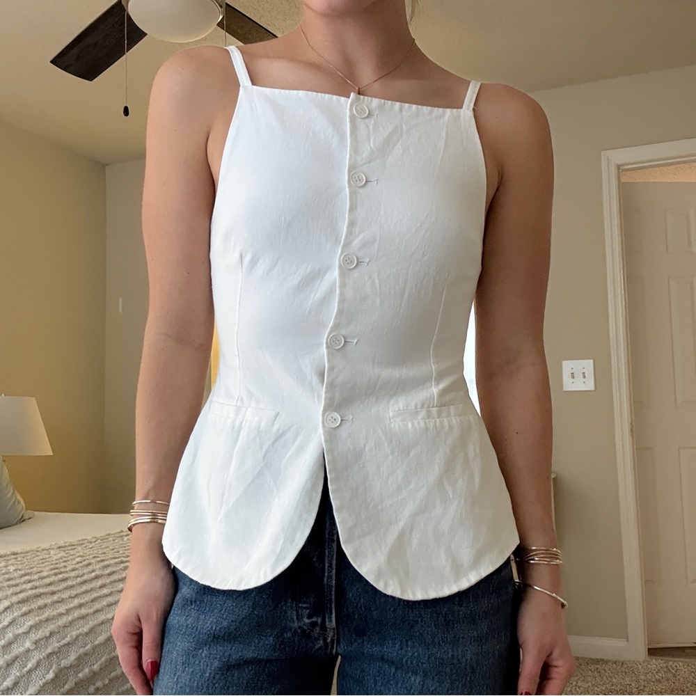 Zara White Button-Front Blouse